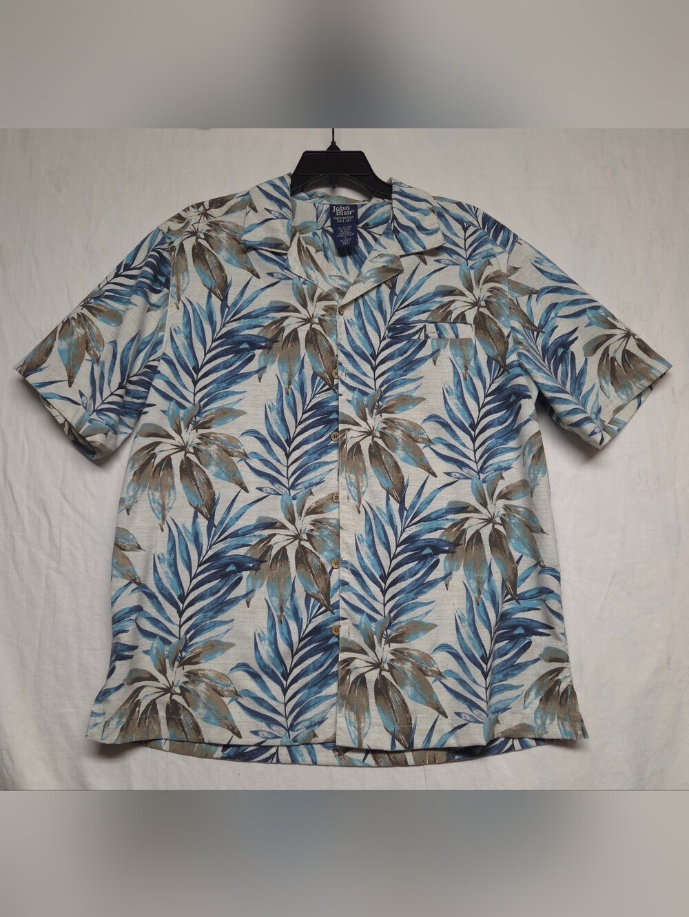 Blair Blue and Brown Tropical Print Camp Shirt